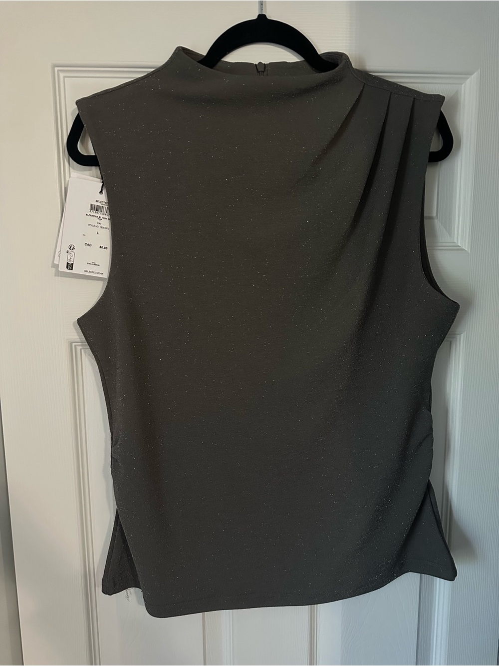 Sleeveless Mock Neck Top in Charcoal with Sparkle